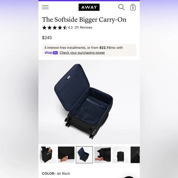 Away Jet Black Softside Carry-On Luggage - Picture 5 of 16